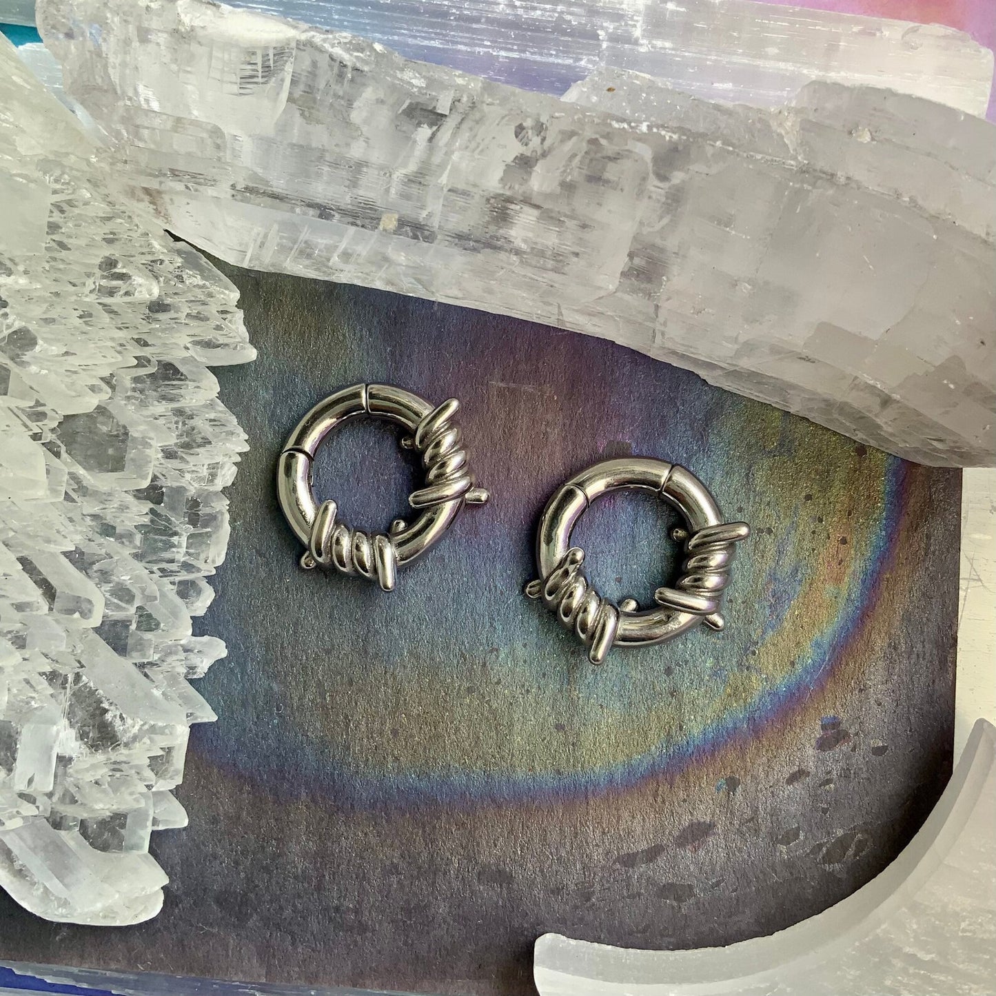 Silver Barbed Wire Ear Weights