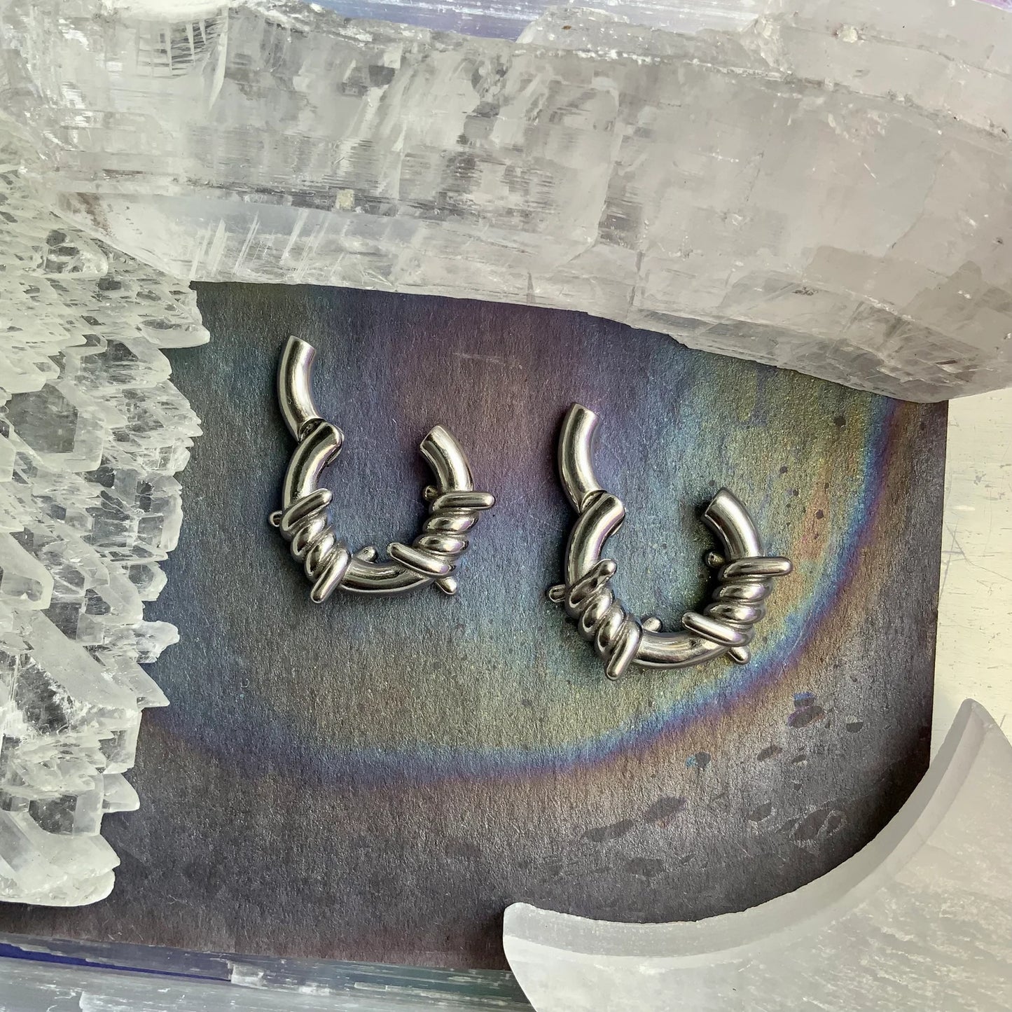 Silver Barbed Wire Ear Weights