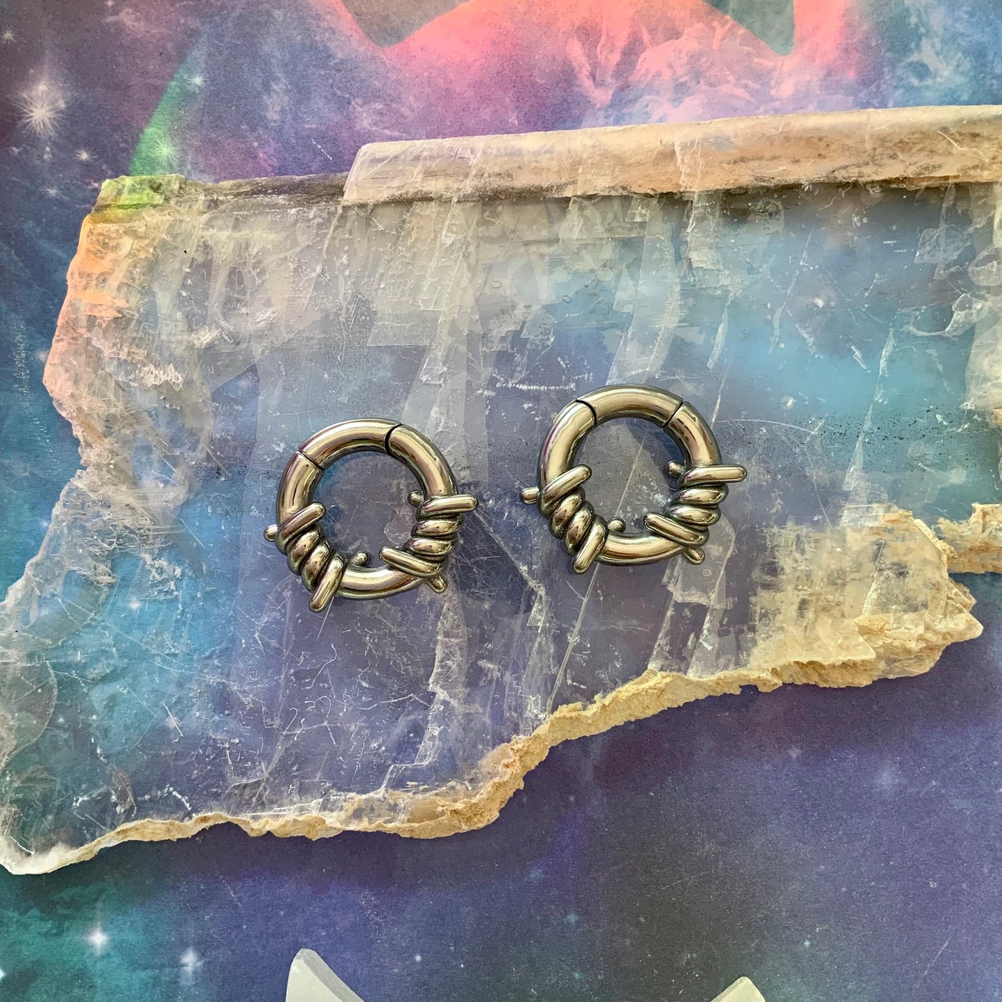 Silver Barbed Wire Ear Weights