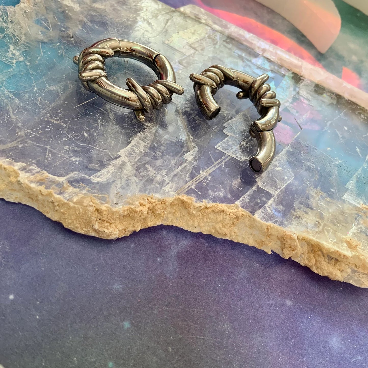 Silver Barbed Wire Ear Weights