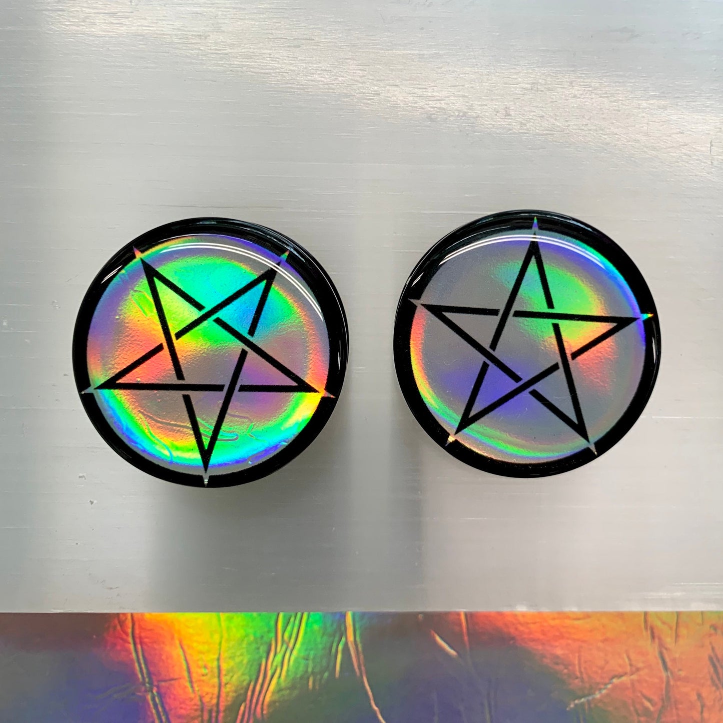 Witch Holo Pentagram Acrylic Plugs
