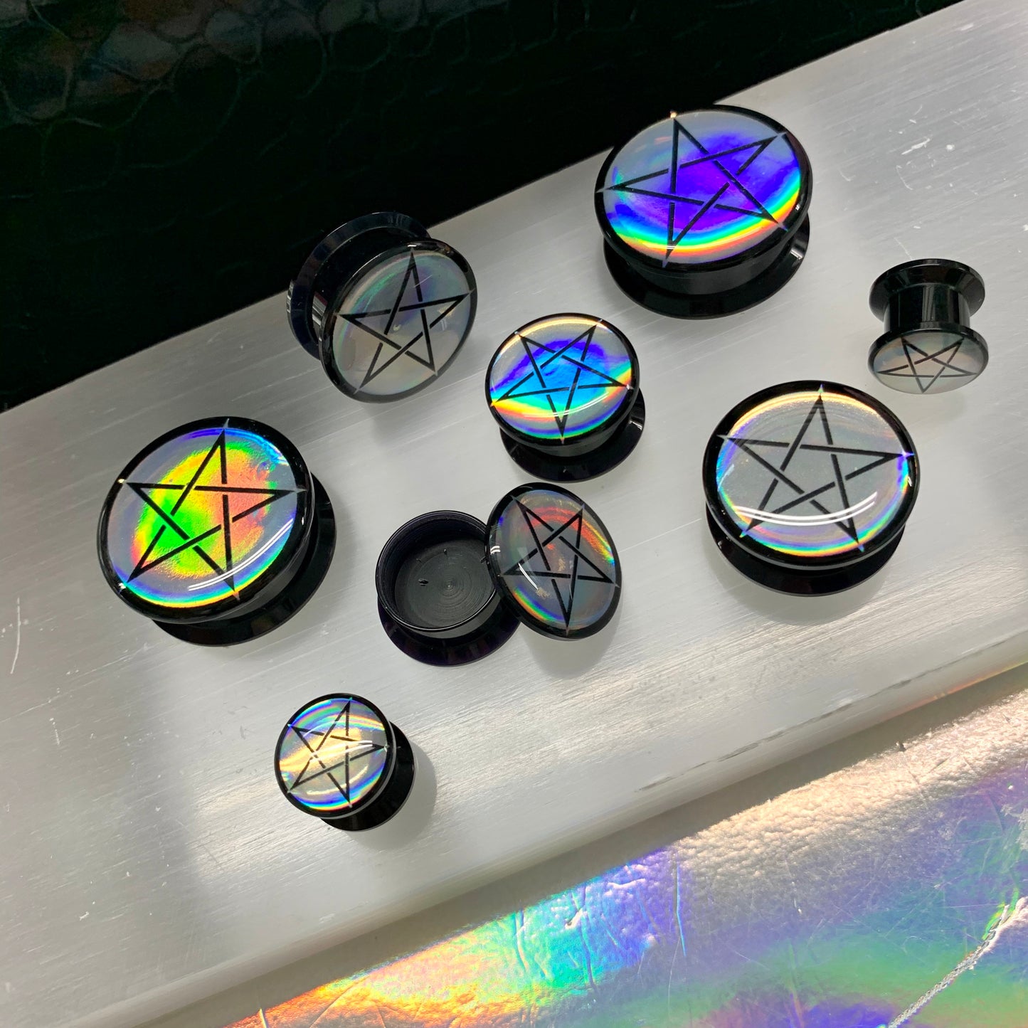 Witch Holo Pentagram Acrylic Plugs