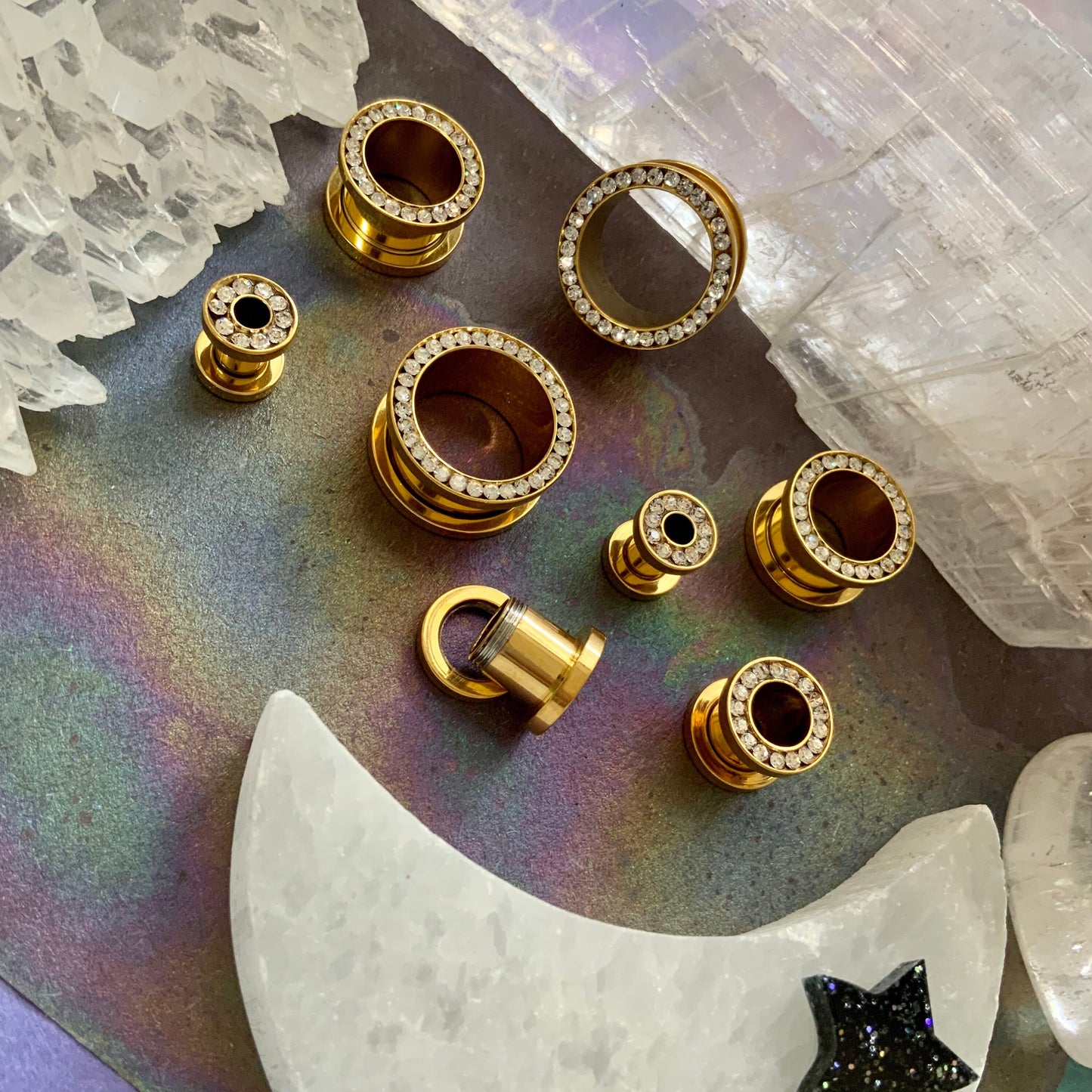 Double Bling Gold CZ Tunnels