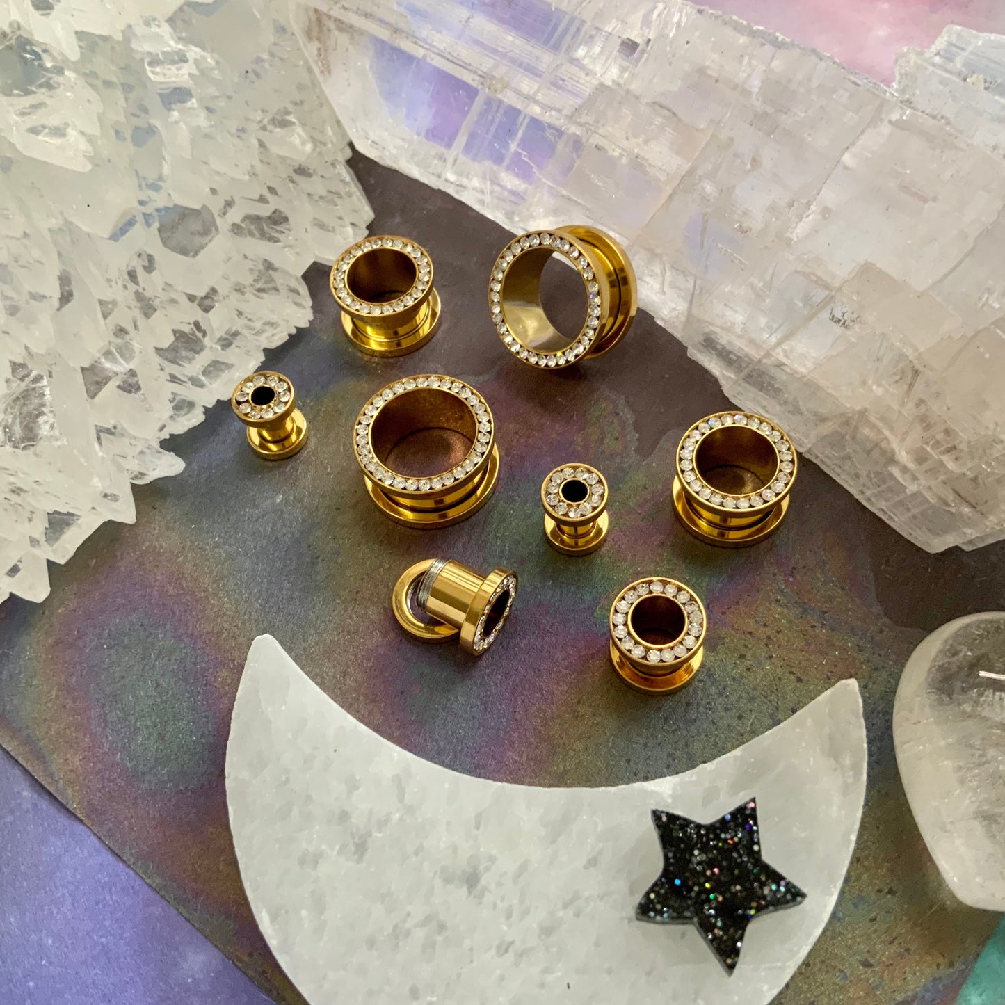 Double Bling Gold CZ Tunnels