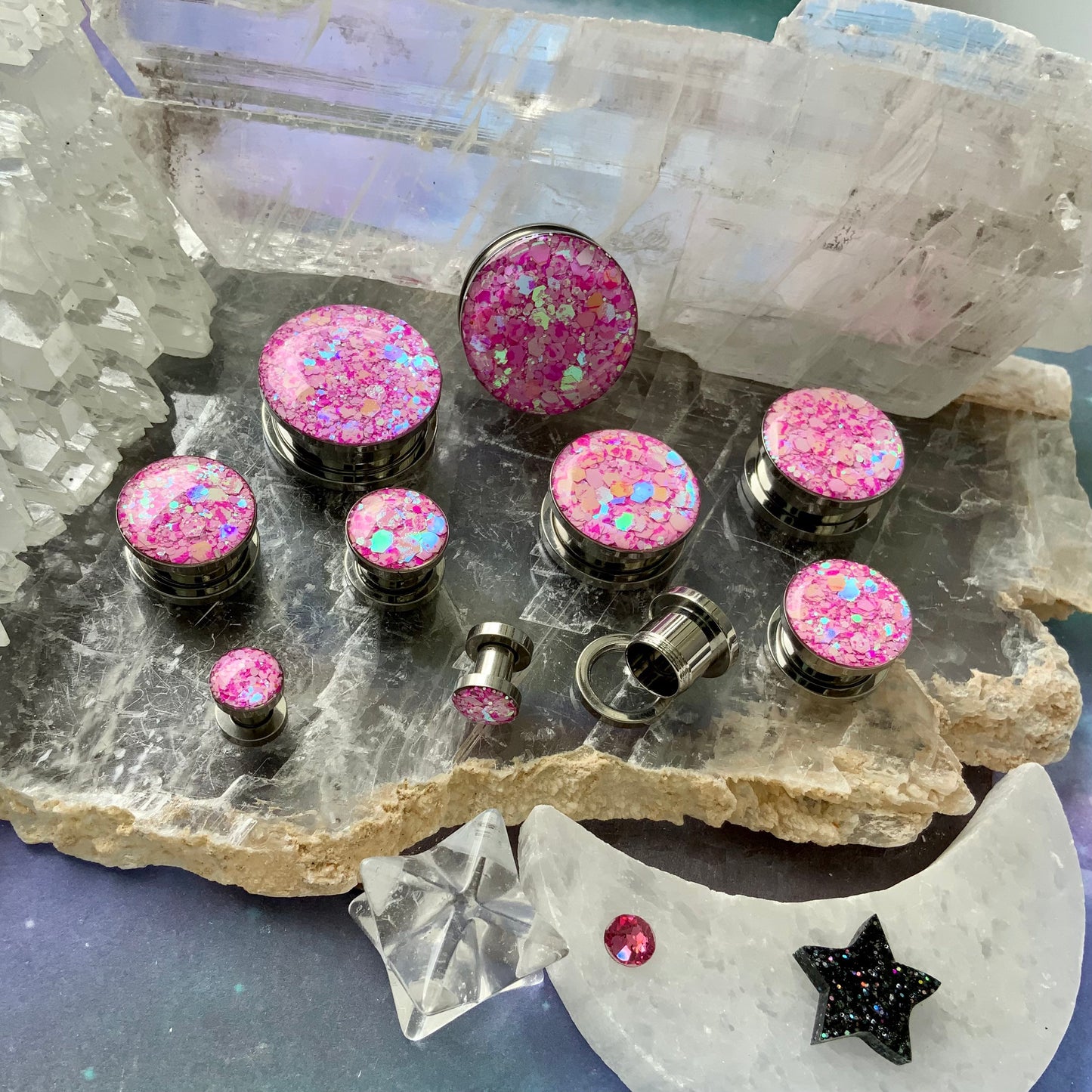 Freyja Pink Glitter Steel Plugs