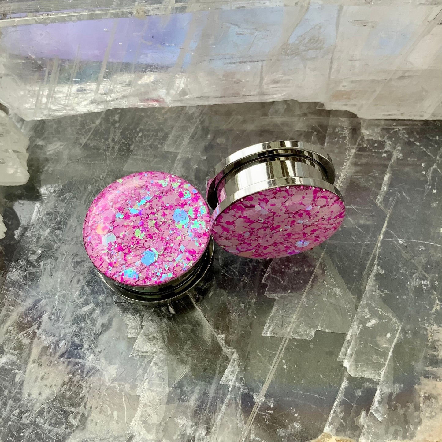 Freyja Pink Glitter Steel Plugs
