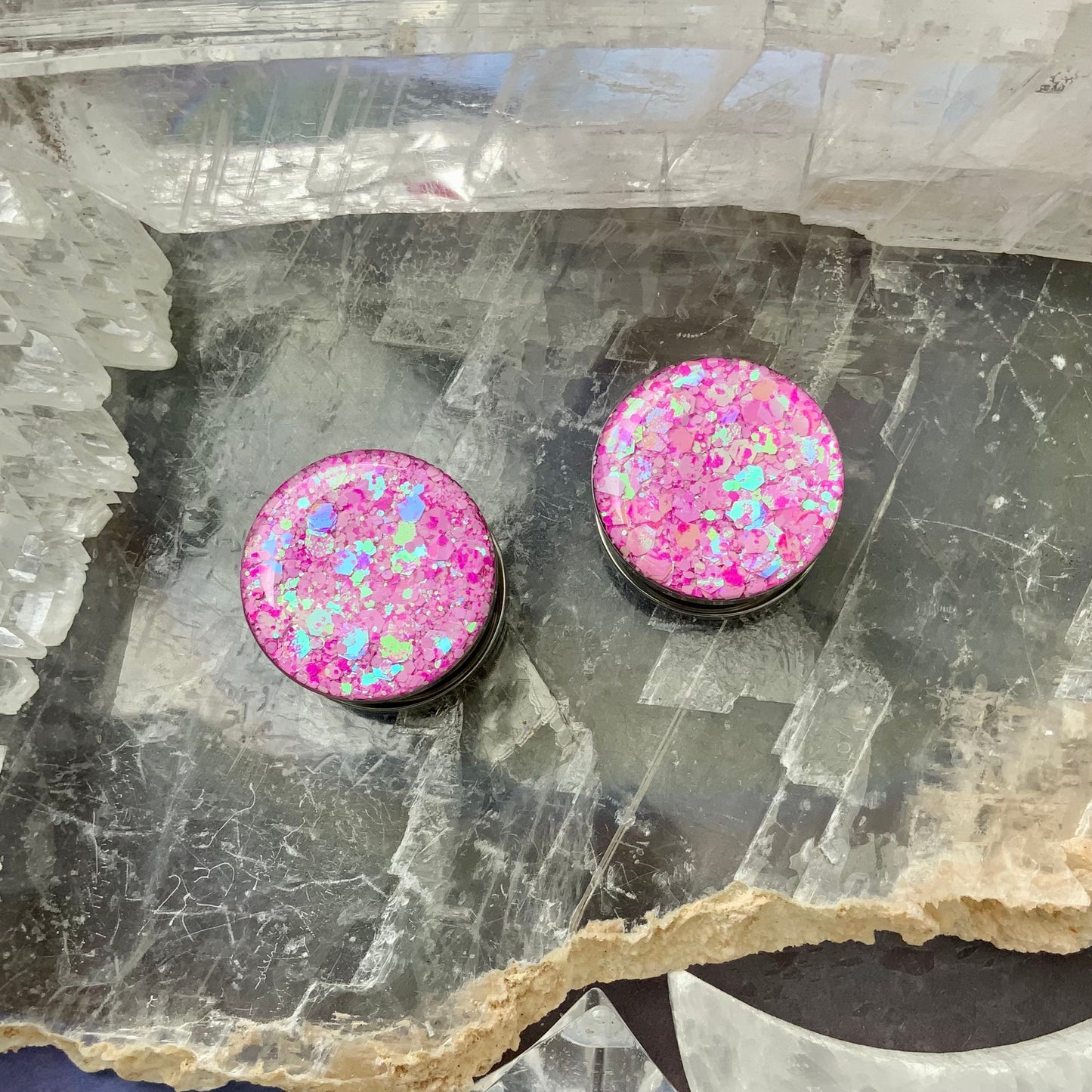 Freyja Pink Glitter Steel Plugs
